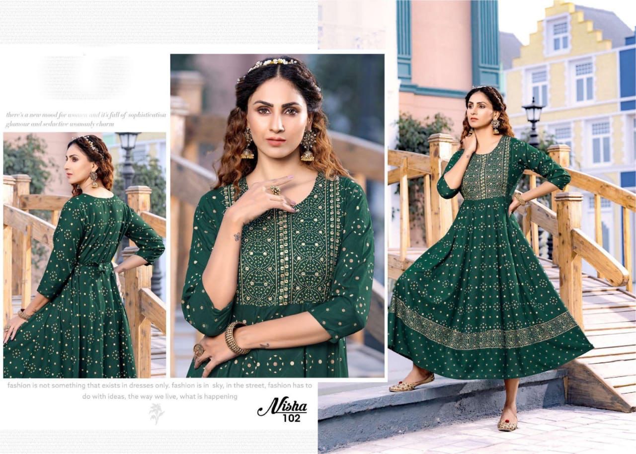 Golden Nisha New Festive Wear Rayon Printed Long Kurti Collection